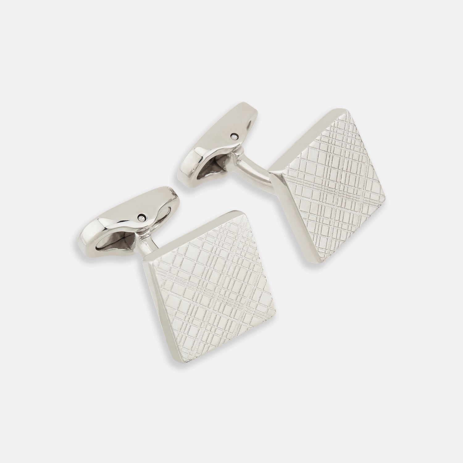 Image 1 of product Turnbull & Assers Silver Grid Square Cufflinks feature a geometric crisscross pattern, offering refined elegance and displayed against a white background.