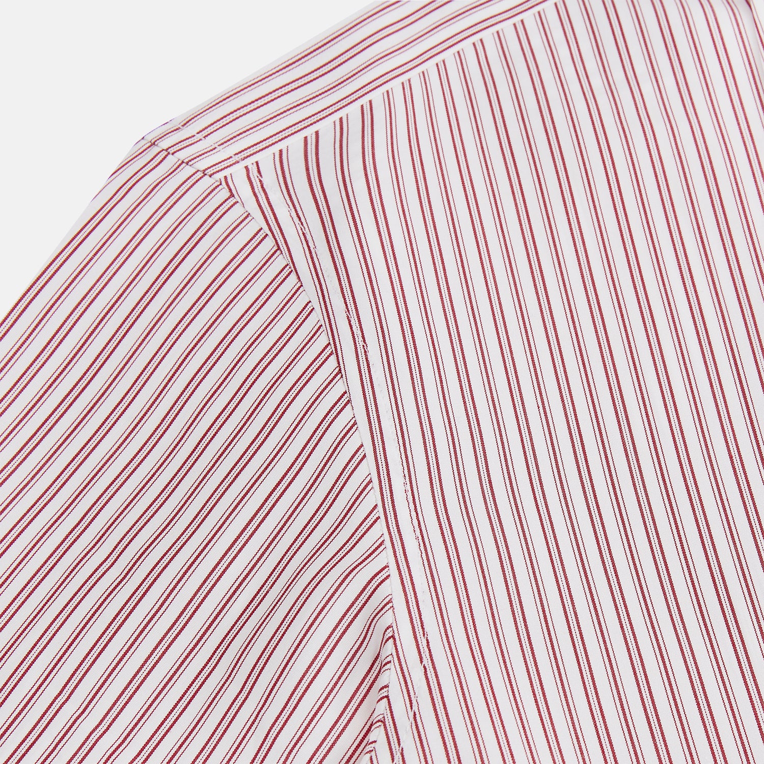 Image 6 of product The Red Ticking Stripe Westminster Shirt by Turnbull & Asser features long sleeves, a button-up front, and vertical red and white stripes, shown flat on a white background.