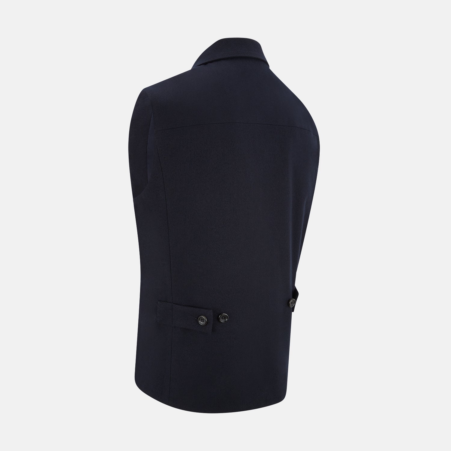 Image 3 of product The Turnbull & Asser Navy Collared Single-breasted Waistcoat features a sleeveless design, wool-cashmere blend, two zippered side pockets, and a chest pocket—ideal for upgrading your winter look—shown on a white background.