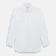 The PLAIN WHITE WESTMINSTER SHIRT WITH TURNBULL COLLAR AND 3-BUTTON CUFFS by Turnbull & Asser features refined British craftsmanship, long sleeves, a straight hem, and a crisp white design displayed on a plain background.