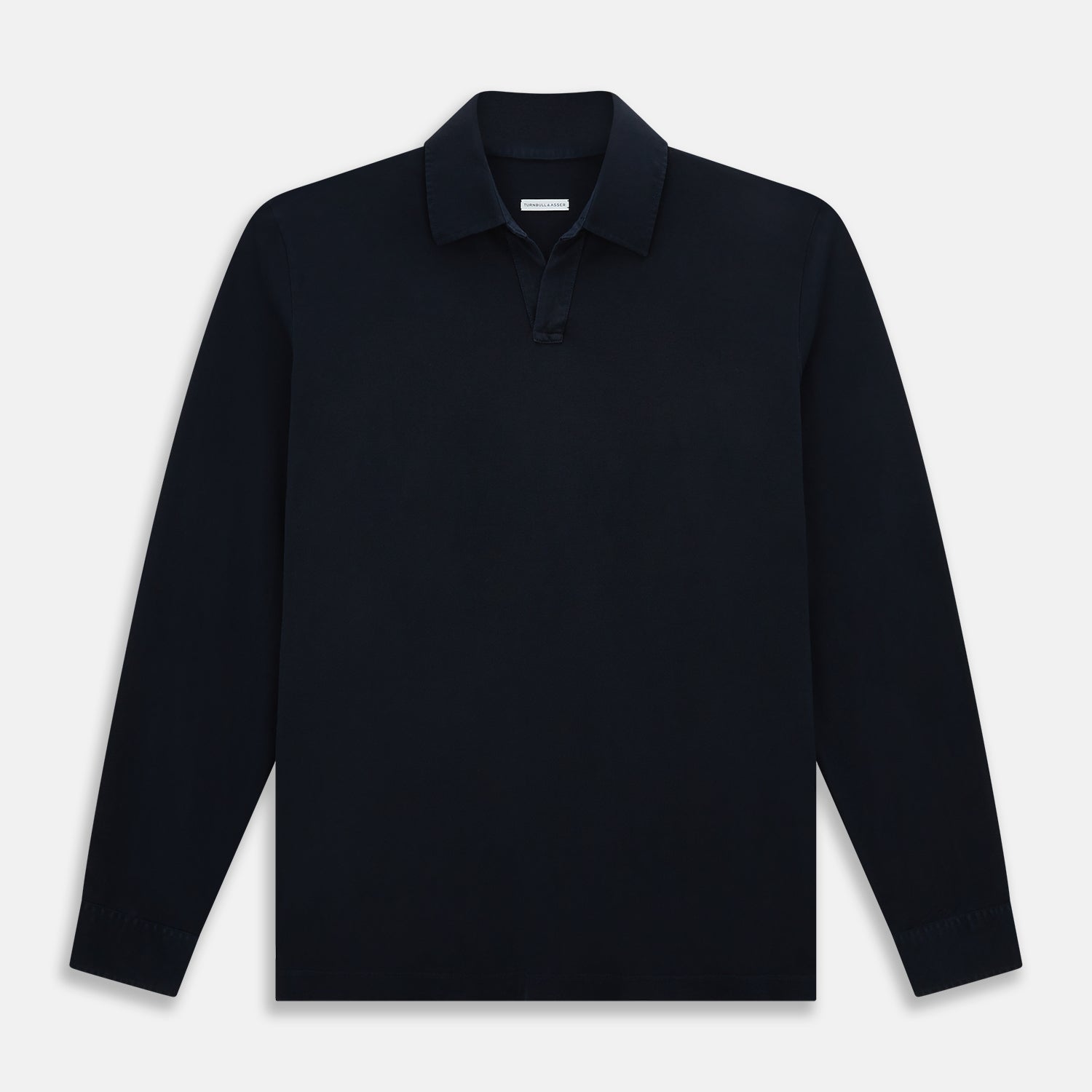 Image 1 of product A Navy Rugby Polo Shirt by Turnbull & Asser, featuring long sleeves and a collar, is displayed flat on a white background. The design is simple and free of visible logos or patterns.