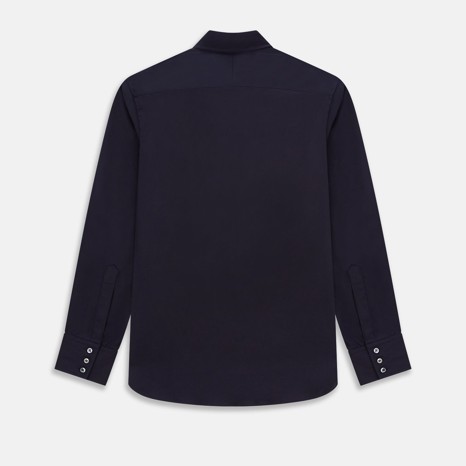 Image 3 of product The Navy Twill Windsor Shirt by Turnbull & Asser features long sleeves, a button-up front, British craftsmanship, and a refined Windsor collar, shown in dark navy on a plain white background.