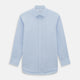 The Pale Blue Mayfair Shirt by Turnbull & Asser is a long-sleeve, button-up dress shirt with a pointed collar and buttoned cuffs, crafted from sanforised cotton and shown laid flat on a white background.