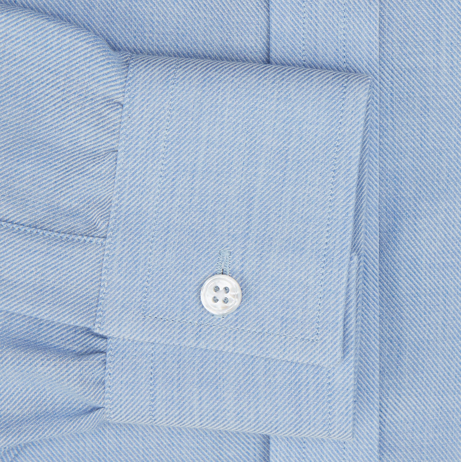 Image 3 of product The Turnbull & Asser Pale Blue Cotton Cashmere Dorset Collar Richmond Shirt features long sleeves, a button-down collar, white buttons, and a chest pocket. It is neatly displayed flat on a white background.