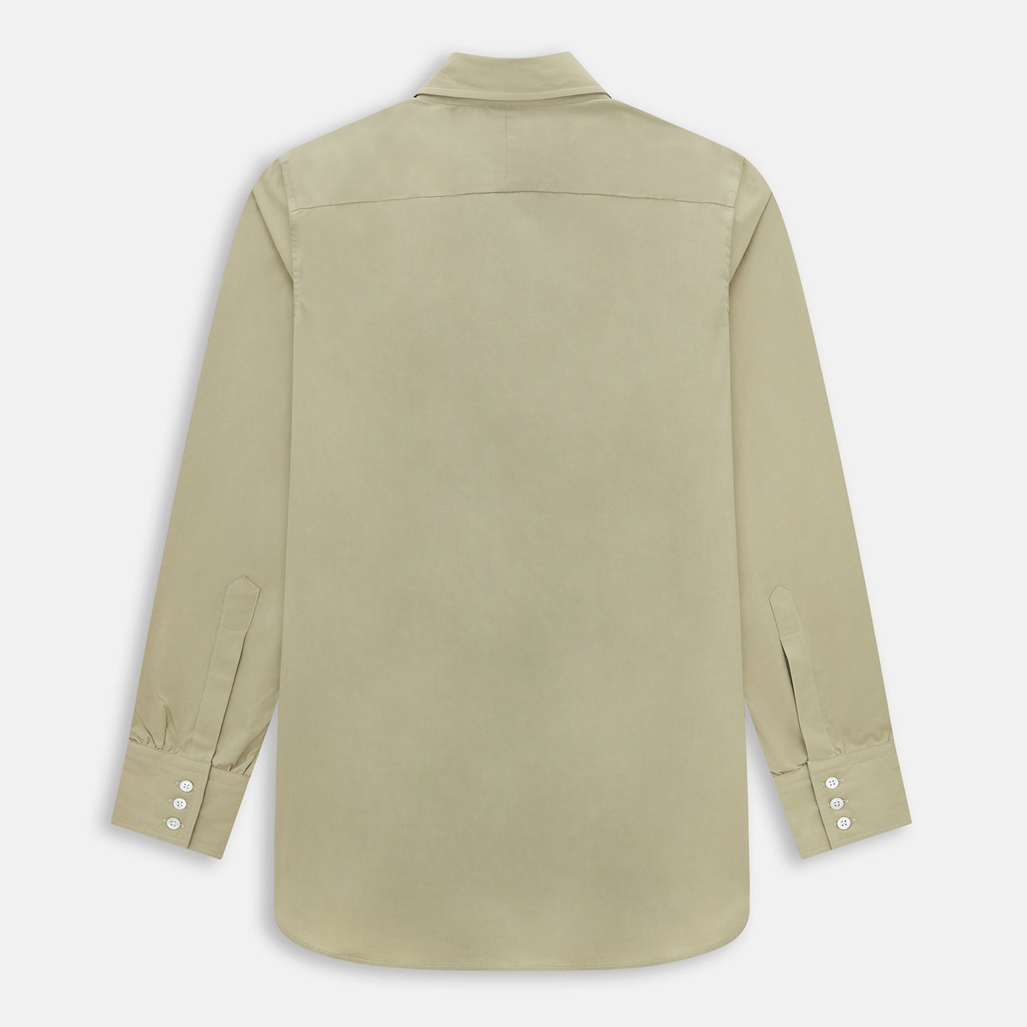 Image 3 of product The TAUPE WINDSOR SHIRT by Turnbull & Asser features a Windsor collar and buttoned cuffs. This long-sleeve shirt showcases refined British design and is displayed flat on a white background.