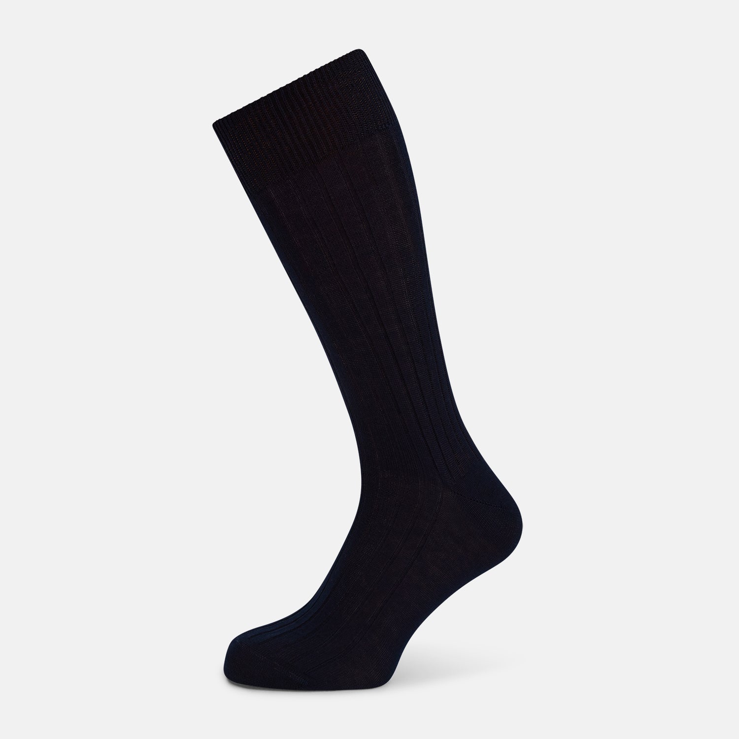 Image 1 of product A single Navy Thick Knit Mid-Length Sock by Turnbull & Asser is shown in side profile against a plain white background, with the toe pointing left and the cuff at the top.