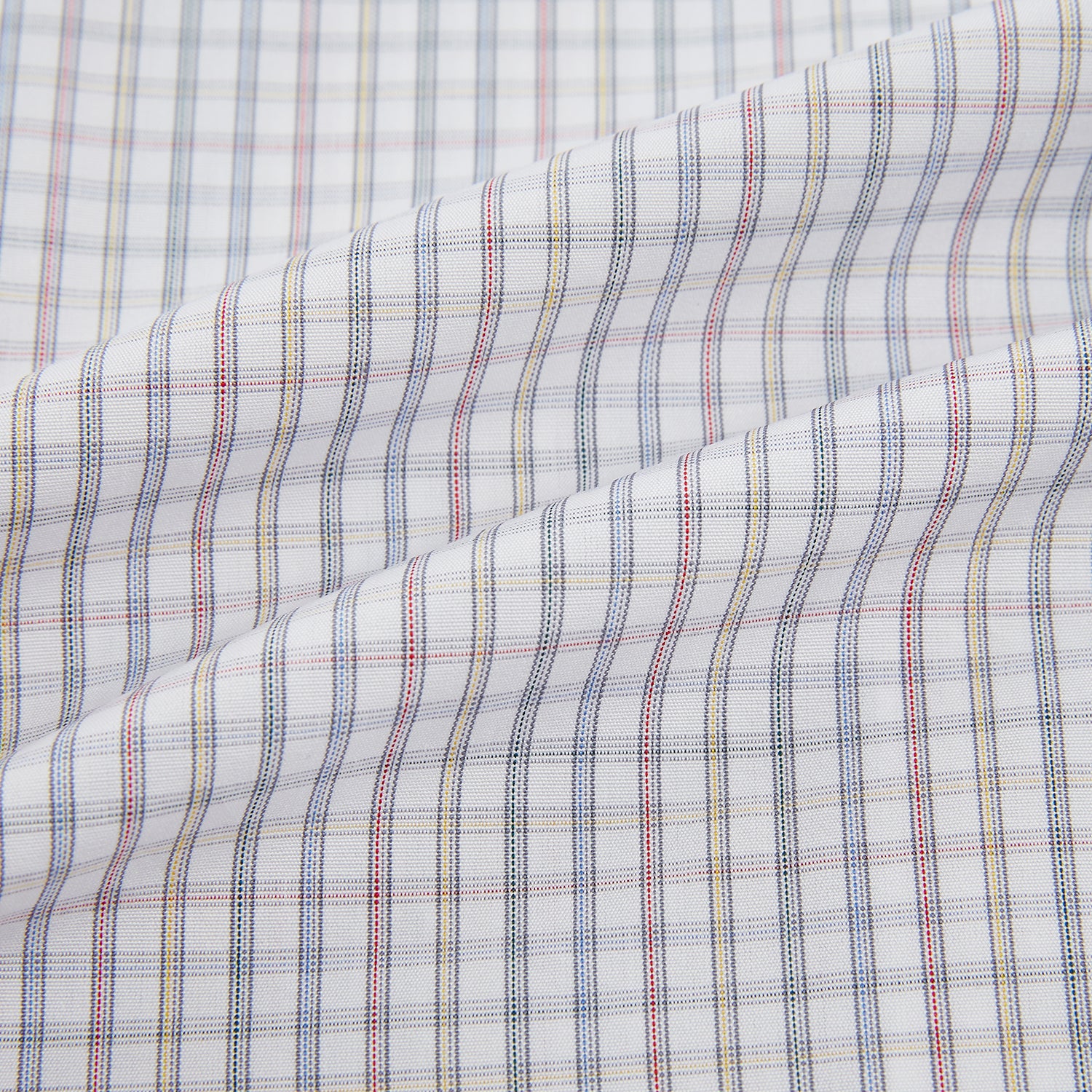 Image 6 of product The Turnbull & Asser Sky Blue Multi Graph Check Shirt features long sleeves, a button-up front, pointed T&A collar, buttoned cuffs, and a small blue-and-white check pattern, shown on a white background.