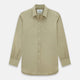 The TAUPE WINDSOR SHIRT by Turnbull & Asser features a Windsor collar and buttoned cuffs. This long-sleeve shirt showcases refined British design and is displayed flat on a white background.