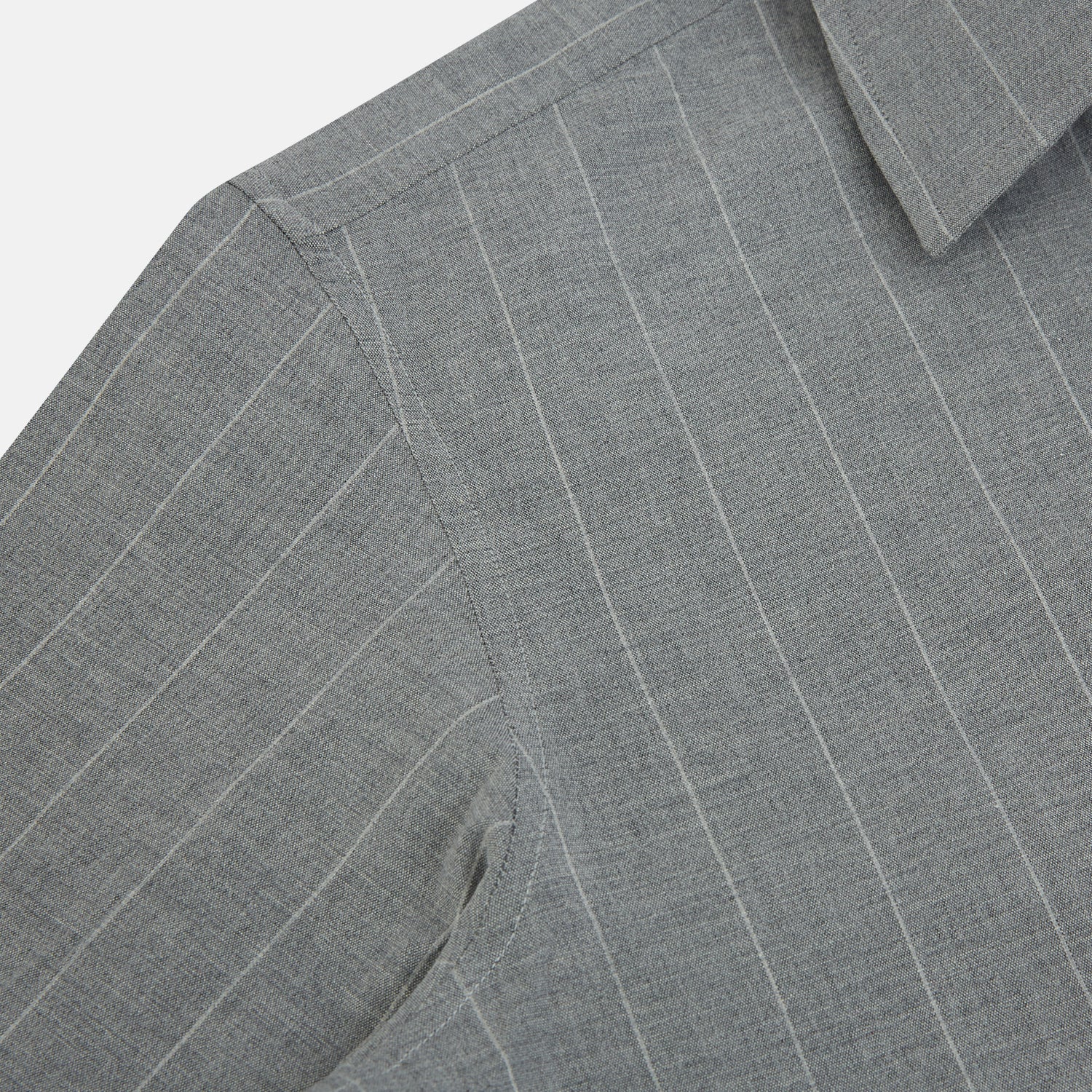 Image 6 of product The Grey Wide Stripe Westminster Shirt by Turnbull & Asser features long sleeves, buttoned cuffs, a Turnbull collar, and classic British craftsmanship, shown on a white background.