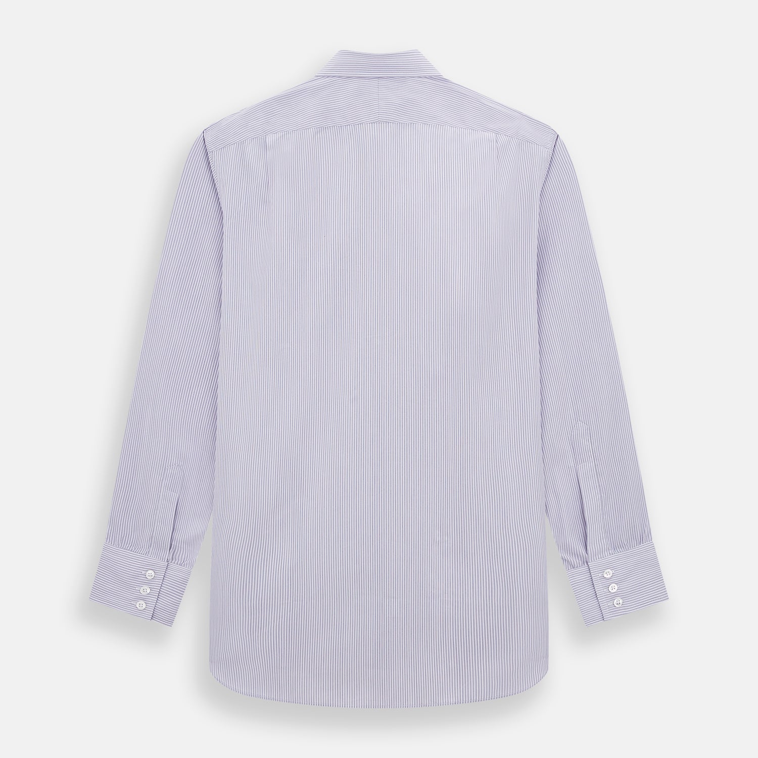 Image 3 of product The Lilac Halo Stripe Mayfair Shirt by Turnbull & Asser features a relaxed Mayfair fit, white buttons, a pointed collar, and a subtle lilac stripe pattern for timeless sophistication.