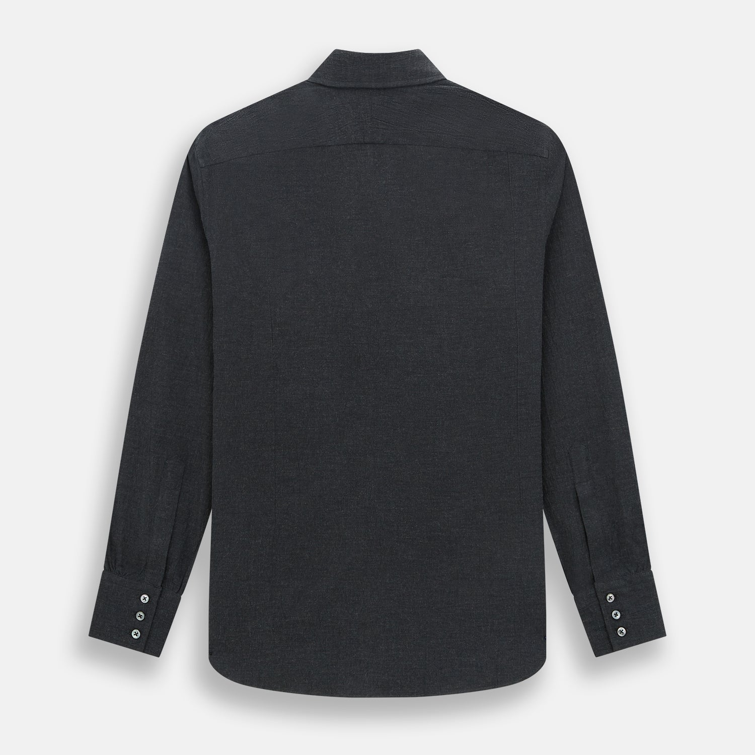 Image 3 of product The Turnbull & Asser Midnight Blue Westminster Shirt features long sleeves, a button-up front, classic collar, and buttoned cuffs in a plain design—showcasing British craftsmanship—laid flat on a white background.