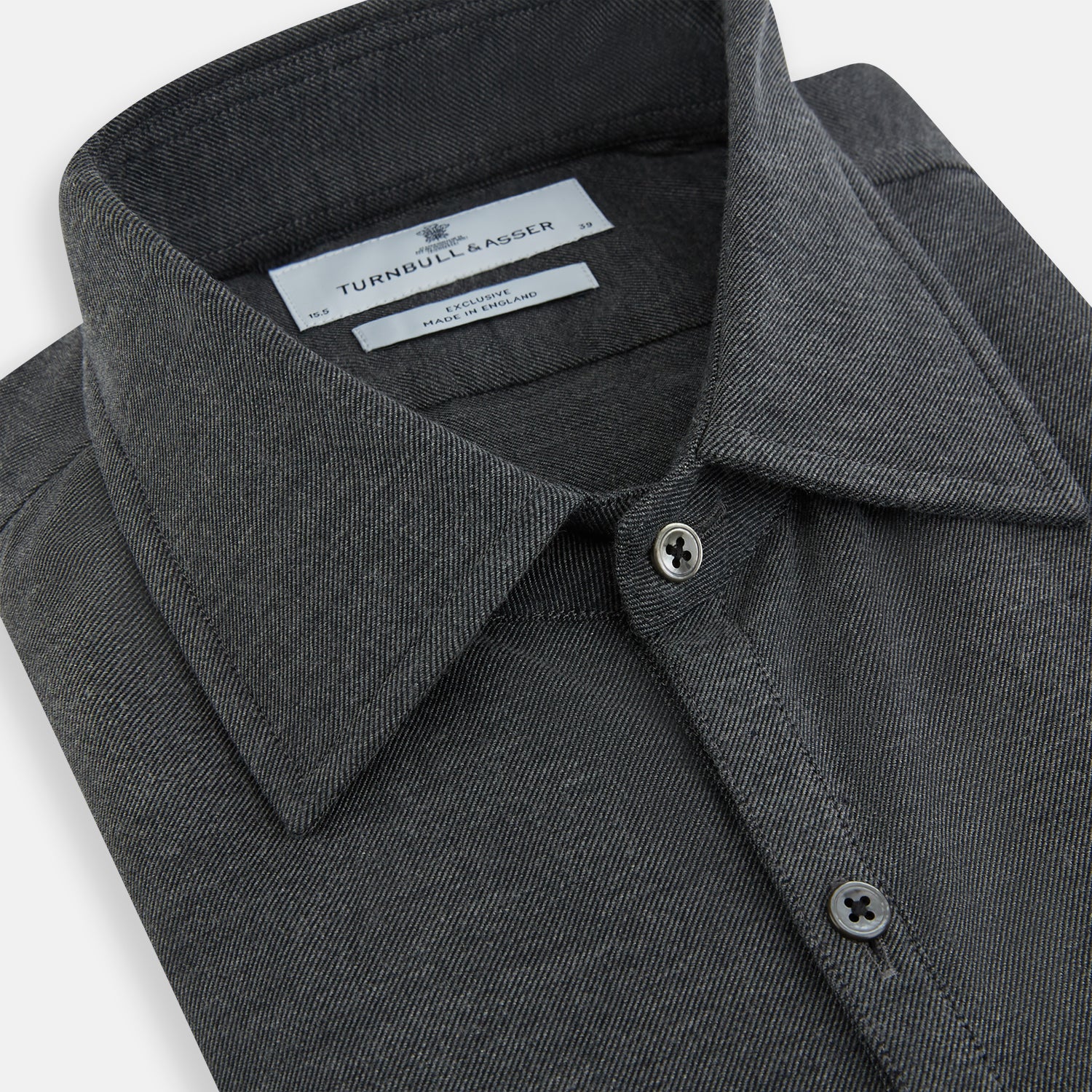 Image 2 of product The Charcoal Melange Westminster Shirt by Turnbull & Asser features a long-sleeve, button-up design with a Turnbull collar and buttoned cuffs, offering classic British craftsmanship in a timeless style.