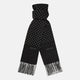 Black and White Spotted Silk Scarf with Fringes