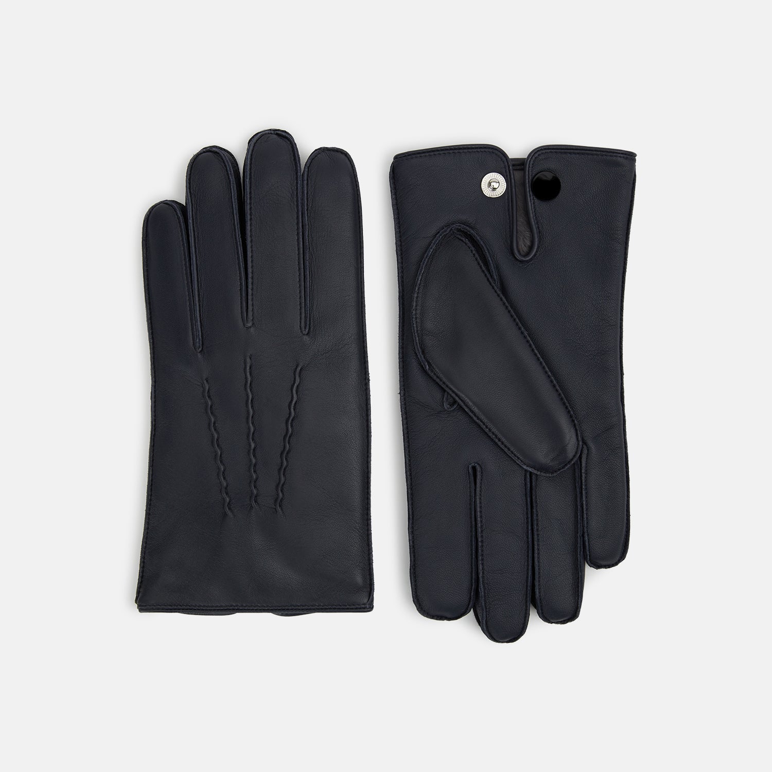 Image 1 of product Navy/Grey Fur-Lined Hairsheep Leather Touchscreen Gloves
