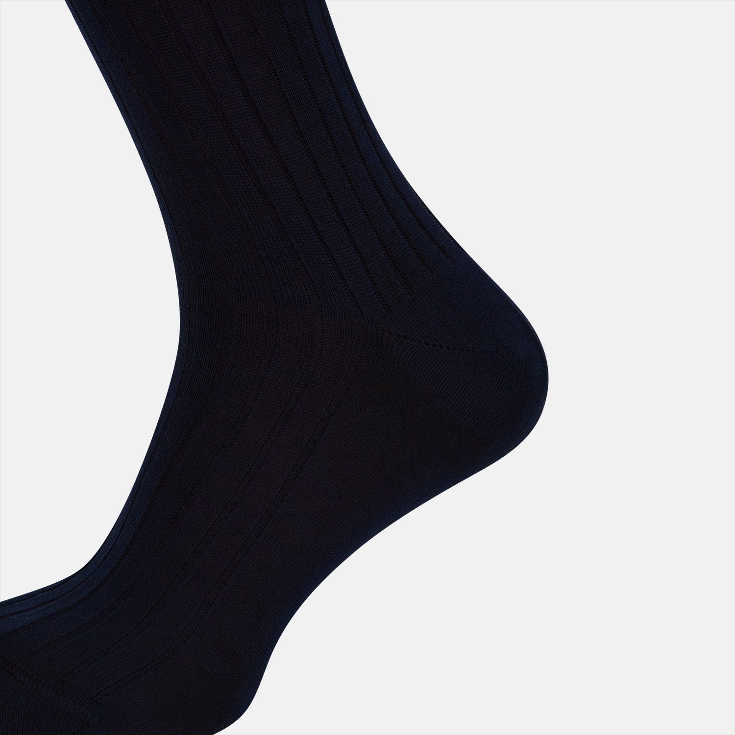 Image 4 of product A single Navy Thick Knit Mid-Length Sock by Turnbull & Asser is shown in side profile against a plain white background, with the toe pointing left and the cuff at the top.