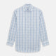 The Turnbull & Asser Blue Plaid Check Mayfair Shirt is a long-sleeve, button-down shirt with a T&A collar and blue and white plaid pattern, shown on a white background.