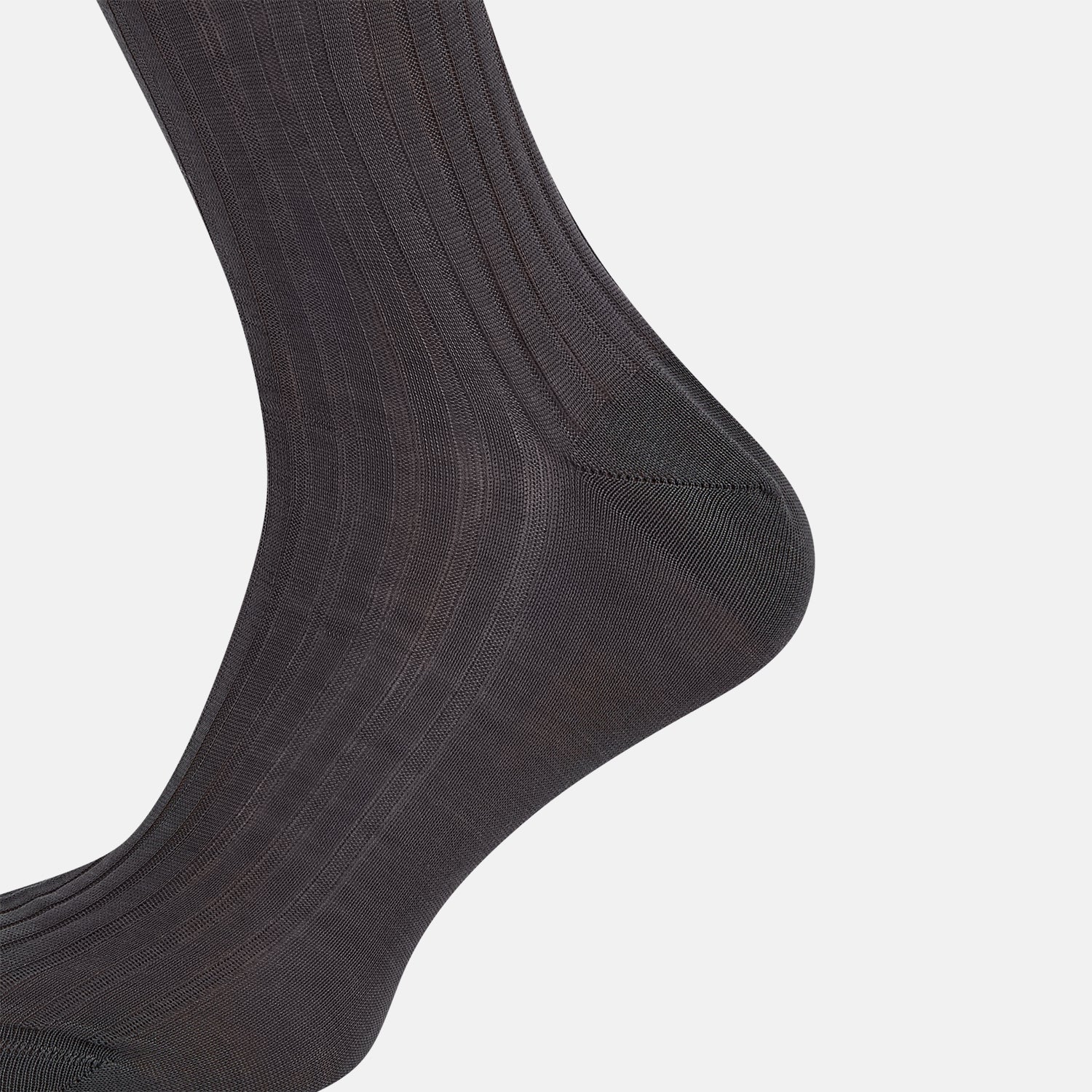 Image 4 of product A single Concrete Mid-Length Sock by Turnbull & Asser, crafted from mercerised Egyptian cotton for refined comfort, is shown upright on a white background with the toe pointing left and the cuff at the top.