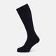 A single navy mid-length sock by Turnbull & Asser, crafted from organic cotton with a ribbed texture, stands upright on a white background.