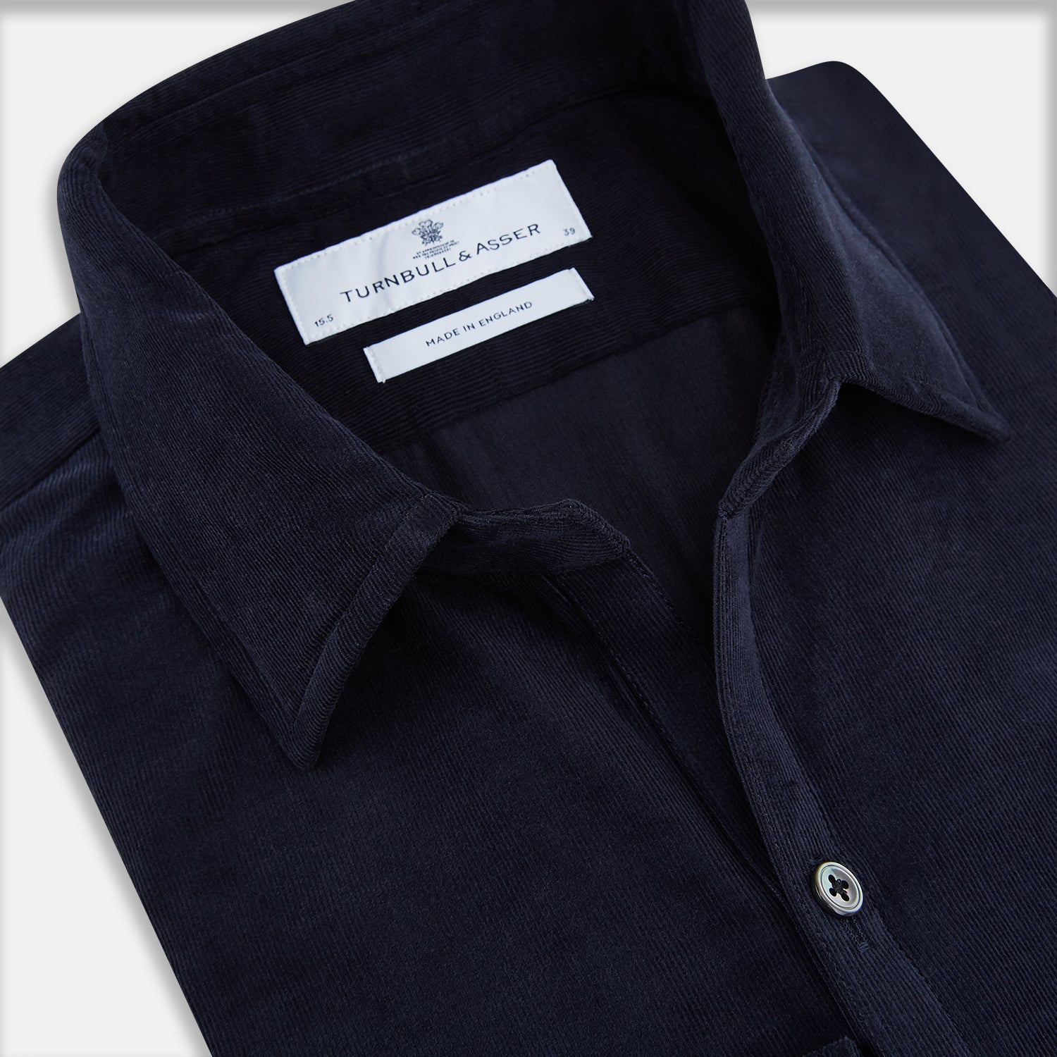 Image 2 of product A navy corduroy Windsor shirt by Turnbull & Asser, featuring British craftsmanship and a classic collar, displayed on a plain white background.