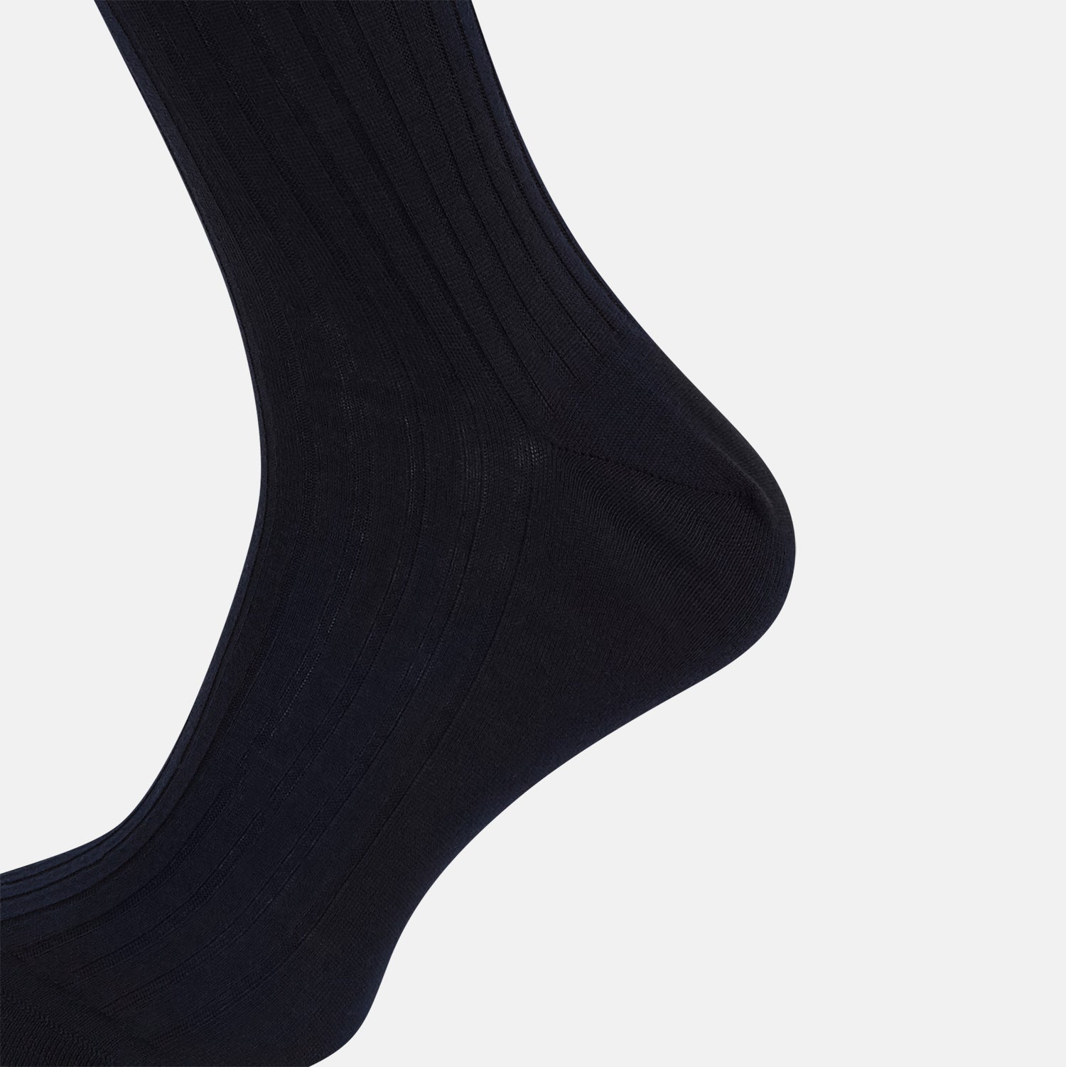 Image 4 of product A single navy mid-length sock by Turnbull & Asser, crafted from organic cotton with a ribbed texture, stands upright on a white background.