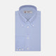 The Turnbull & Asser Light Blue Royal Oxford Cotton Shirt features a button-down collar, 3-button cuffs, and white buttons. Neatly folded with a visible inner label, it’s ideal to pair with a navy suit and displayed on a plain white background.