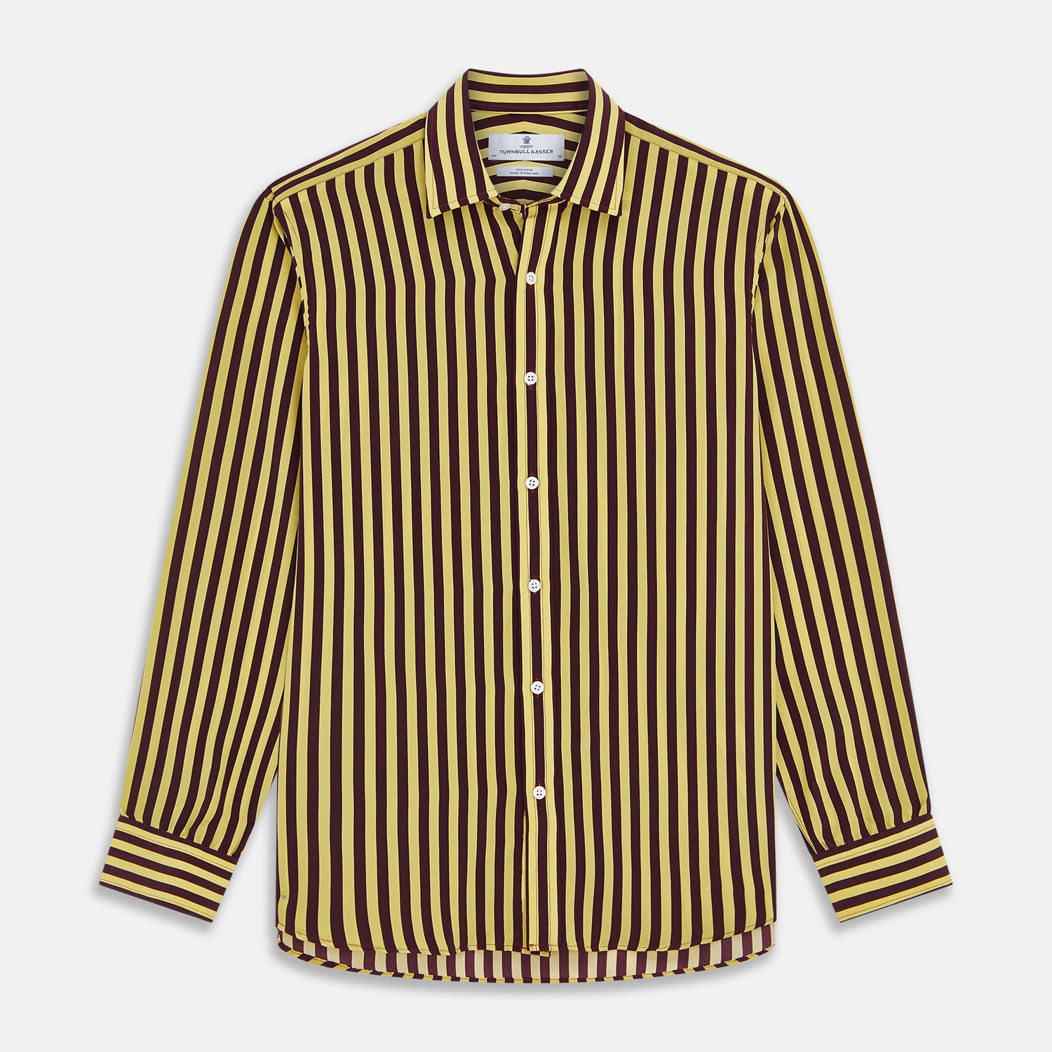Image 1 of product Yellow and Burgundy Candy Stripe Silk Weekend Fit Harold Shirt