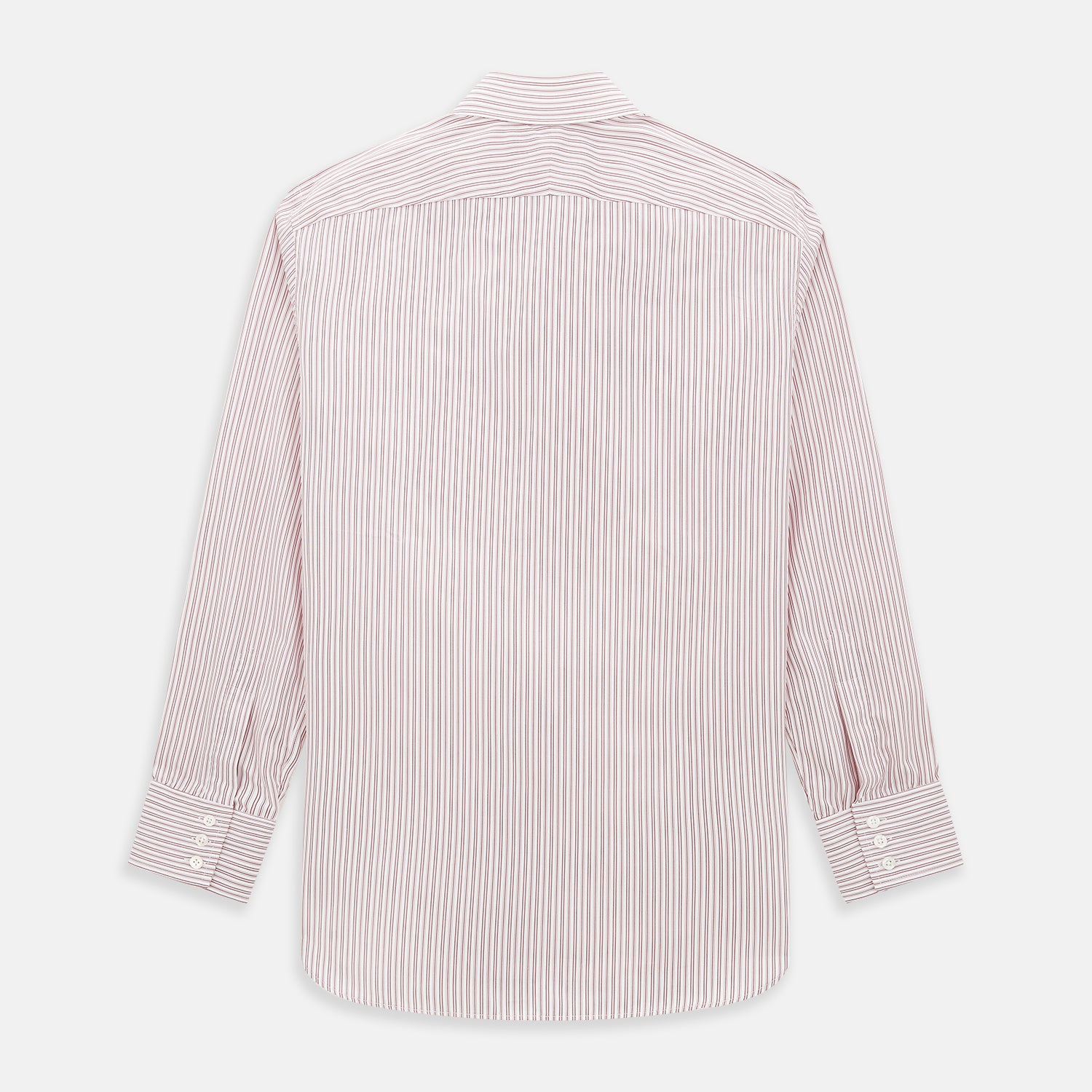Image 3 of product The Red Ticking Stripe Westminster Shirt by Turnbull & Asser features long sleeves, a button-up front, and vertical red and white stripes, shown flat on a white background.