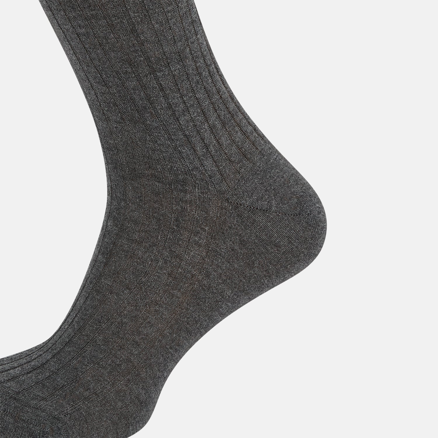 Image 4 of product A single Grey Organic Cotton Mid-Length Sock by Turnbull & Asser is shown upright on a white background, featuring a ribbed texture and reinforced cuff.