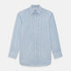 The Sky Blue Micro Graph Check Mayfair Shirt by Turnbull & Asser features a classic T&A collar, button-down front, and buttoned cuffs, shown laid flat on a white background.