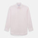 The Soft Pink Mayfair Shirt by Turnbull & Asser is a long-sleeved, sanforised cotton button-up with a classic collar, white buttons, and buttoned cuffs, shown against a plain white background.