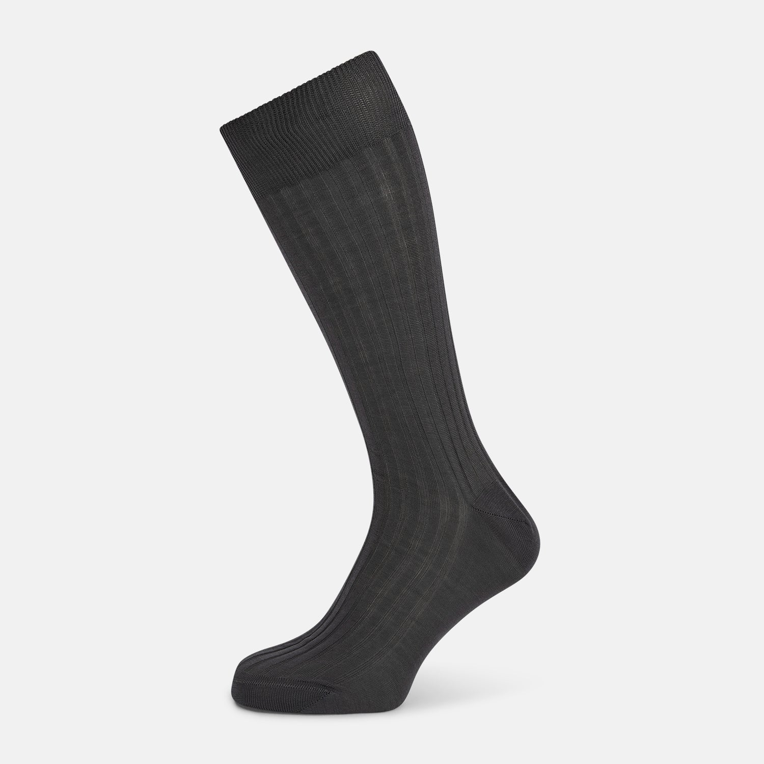 Image 1 of product A single Concrete Mid-Length Sock by Turnbull & Asser, crafted from mercerised Egyptian cotton for refined comfort, is shown upright on a white background with the toe pointing left and the cuff at the top.