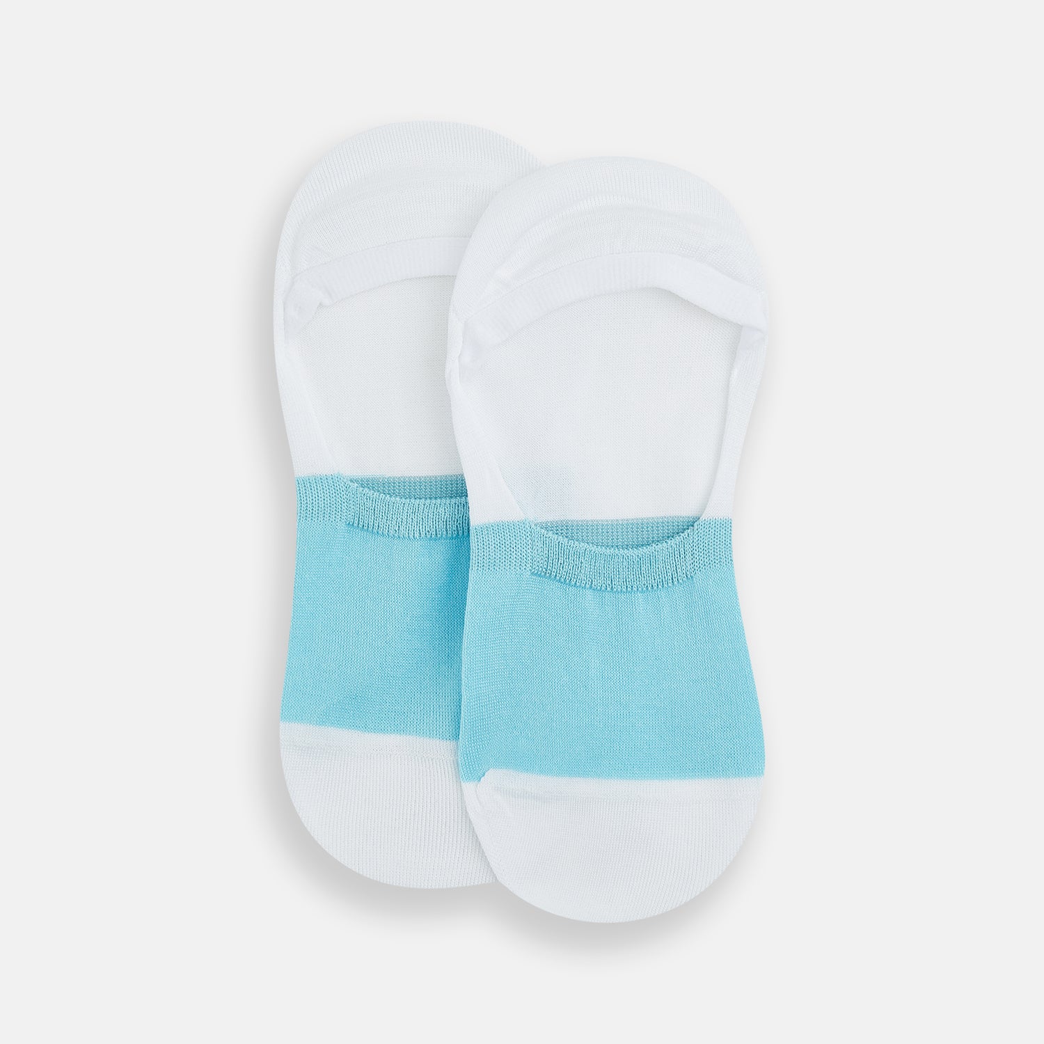 Image 2 of product A single Turnbull & Asser White No-Show Sock, low-cut with a light blue front and white heel, displayed against a plain white background.