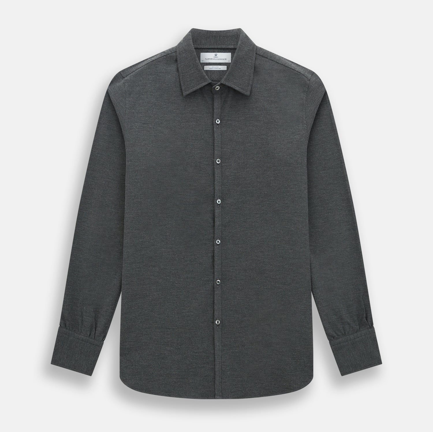 Image 1 of product The Charcoal Melange Westminster Shirt by Turnbull & Asser features a long-sleeve, button-up design with a Turnbull collar and buttoned cuffs, offering classic British craftsmanship in a timeless style.