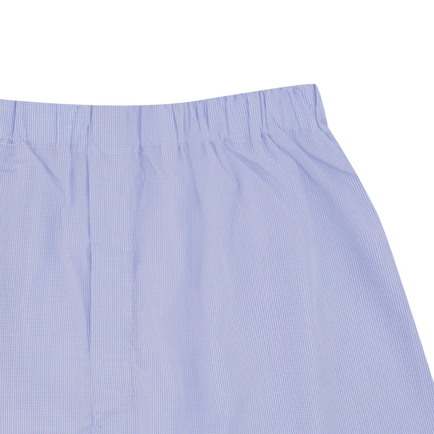Image 2 of product Turnbull & Asser Blue Fine Check Cotton Sea Island Quality Boxer Shorts for men, featuring an elastic waistband and shown laid flat on a plain white background.