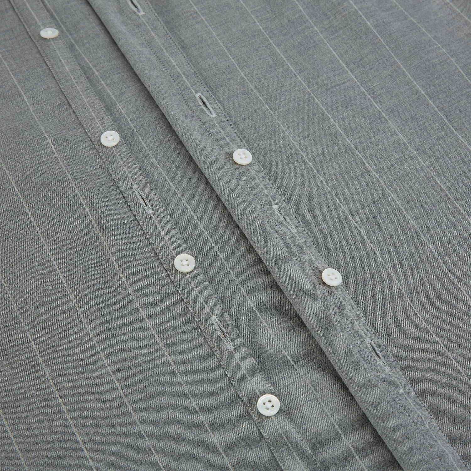 Image 7 of product The Grey Wide Stripe Westminster Shirt by Turnbull & Asser features long sleeves, buttoned cuffs, a Turnbull collar, and classic British craftsmanship, shown on a white background.