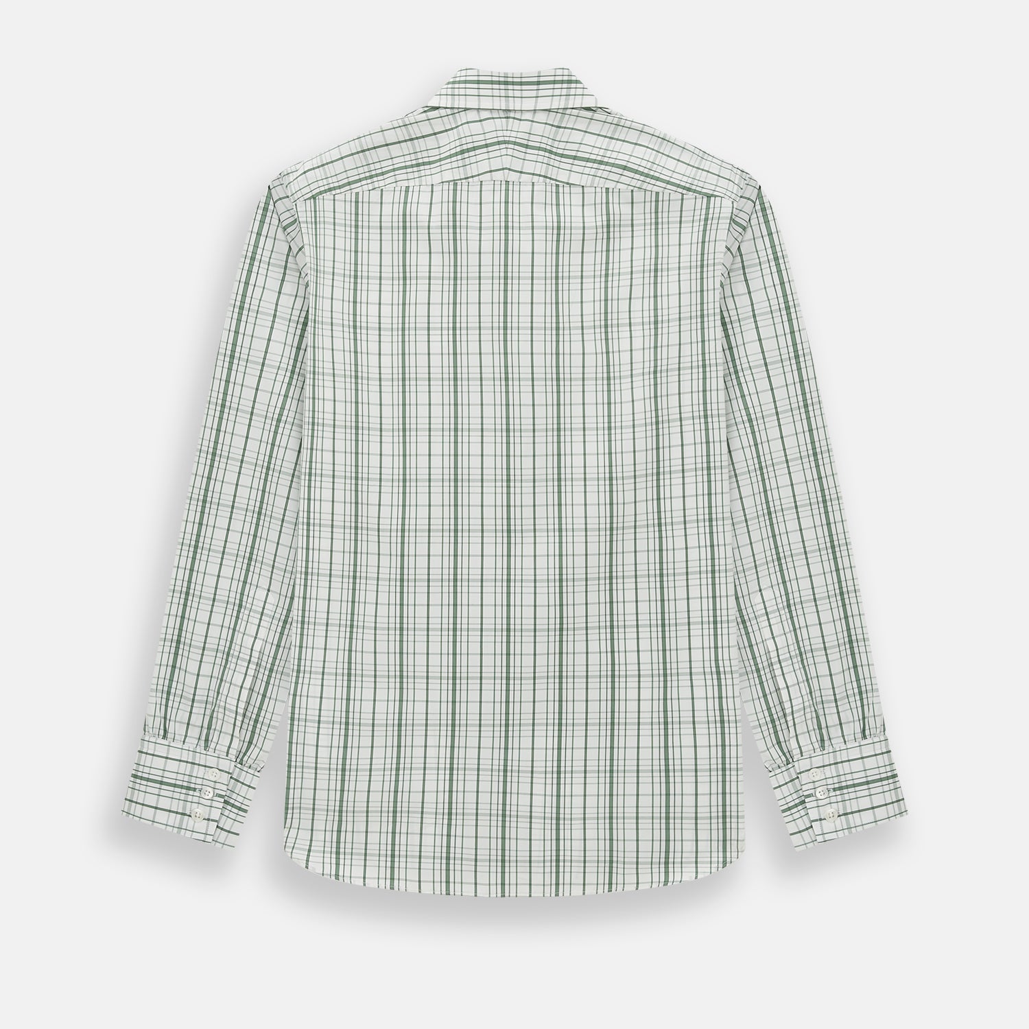Image 3 of product The Turnbull & Asser Sage Green Plaid Check Westminster Shirt features a collared, long-sleeve button-up design with a white base and sage green plaid pattern, showcasing classic British craftsmanship against a clean white background.