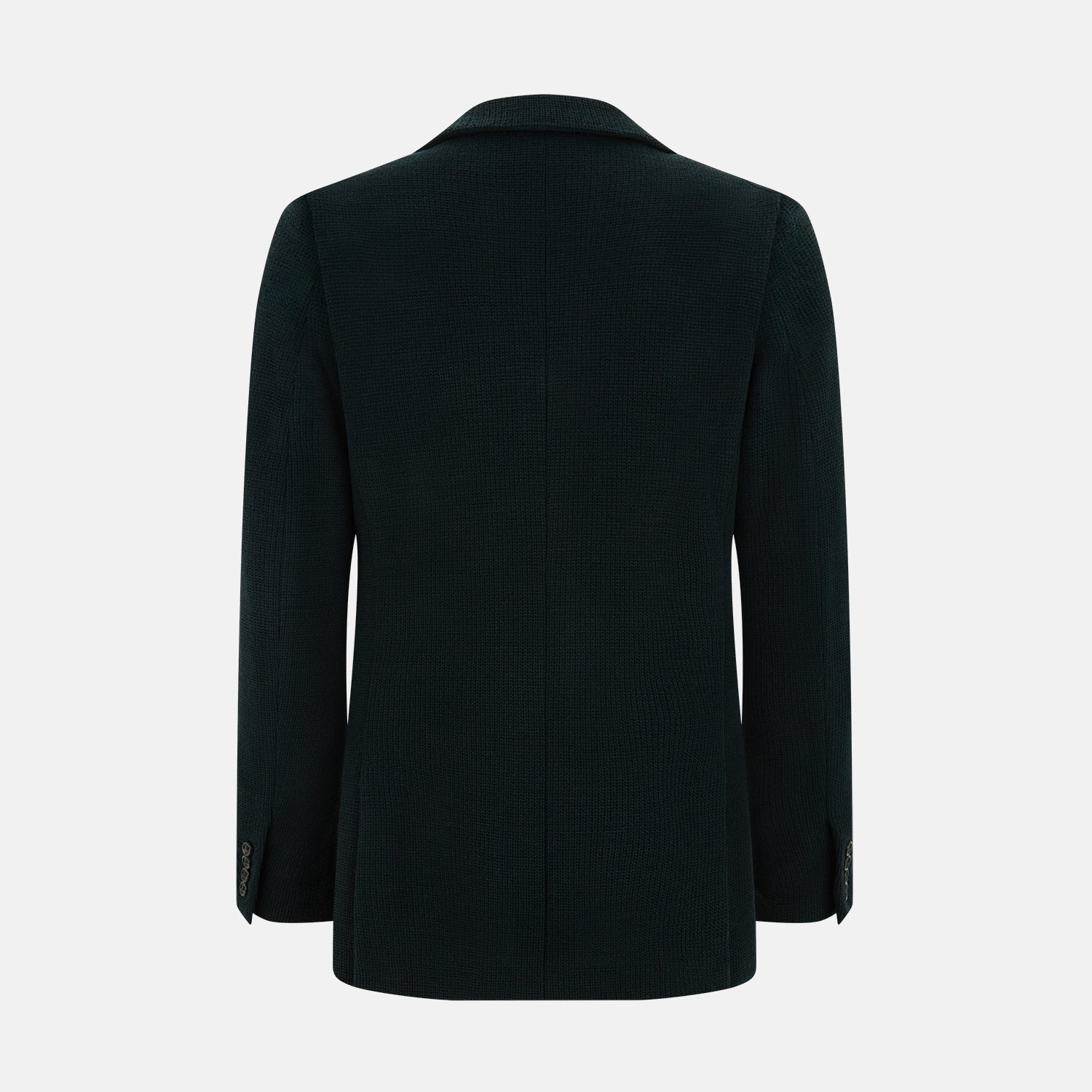 Image 3 of product The Forest Green KNITTED CAMBRIDGE BLAZER by Turnbull & Asser, crafted from textured Italian wool with notch lapels, patch and chest pockets, and two buttons, is shown against a plain white background.