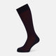 A single Navy/Red Motif Mid-Length Sock by Turnbull & Asser, displayed upright on a white background. The sock features a calf-length style, ribbed cuff, hand-linked toe for comfort, and a subtle red pattern.