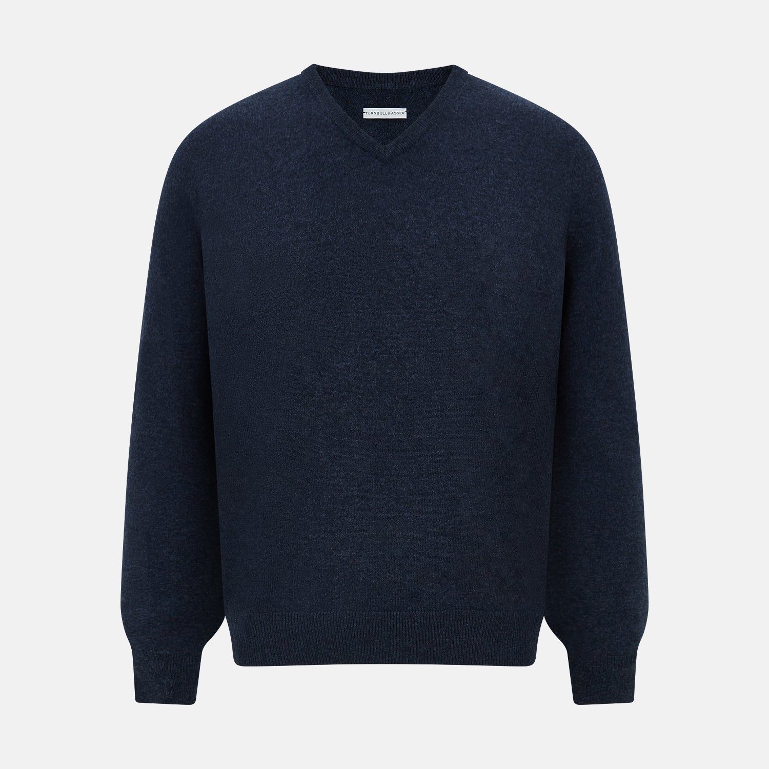 Image 1 of product The Turnbull & Asser Navy Melange Cashmere V-Neck Jumper from our knitwear collection is shown against a white background.