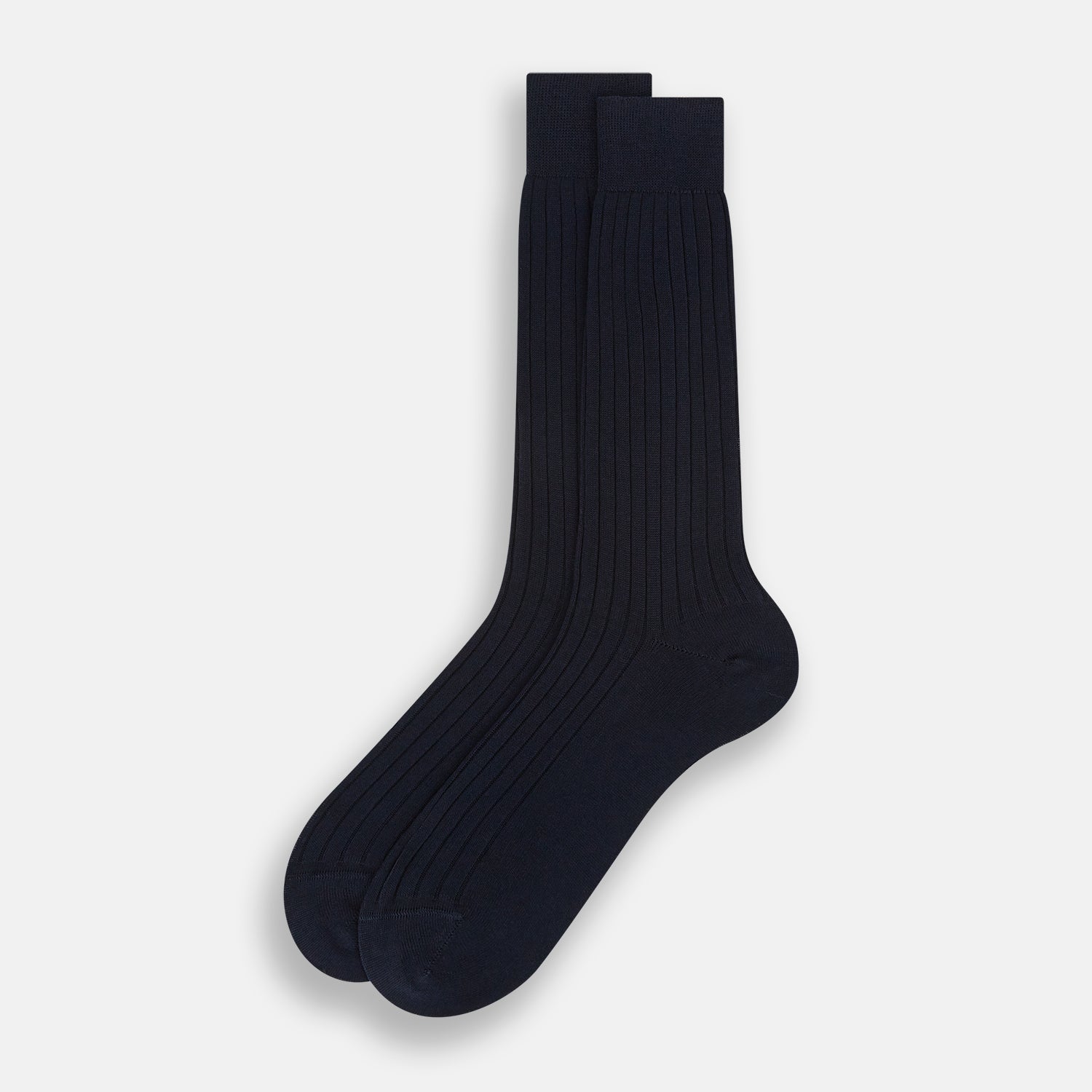 Image 2 of product A single Navy Thick Knit Mid-Length Sock by Turnbull & Asser is shown in side profile against a plain white background, with the toe pointing left and the cuff at the top.