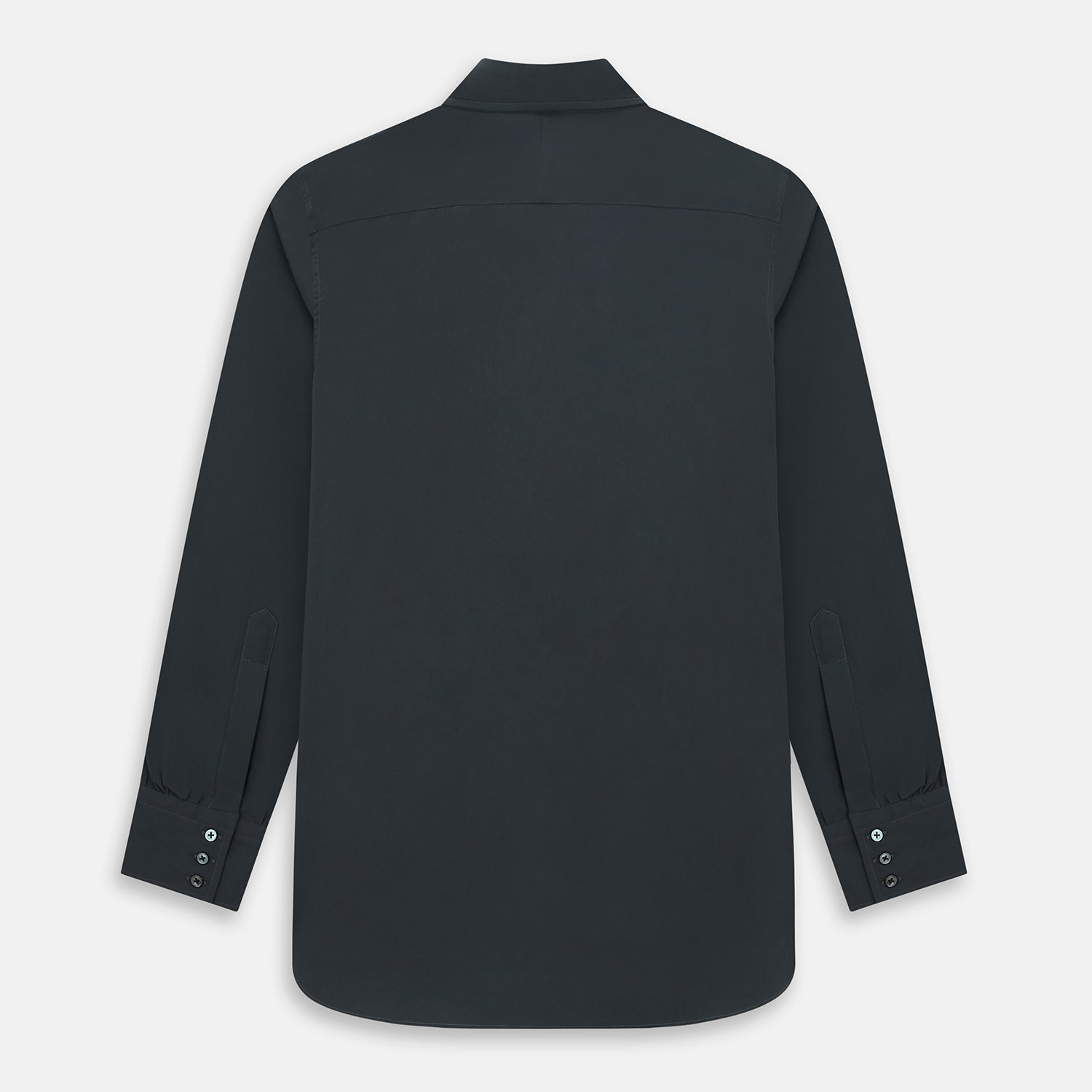 Image 3 of product The CHARCOAL WINDSOR SHIRT by Turnbull & Asser, featuring long sleeves, a button-up front, and a pointed collar, is displayed flat against a white background, reflecting classic British craftsmanship.