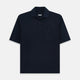 The Turnbull & Asser Navy Polo Shirt features short sleeves, a collar, three-button placket, and a single buttoned chest pocket, shown flat on a plain white background.