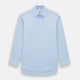 The Pale Blue Rhombus Mayfair Shirt by Turnbull & Asser features long sleeves, a classic collar, white buttons, and buttoned cuffs, shown laid flat on a white background.