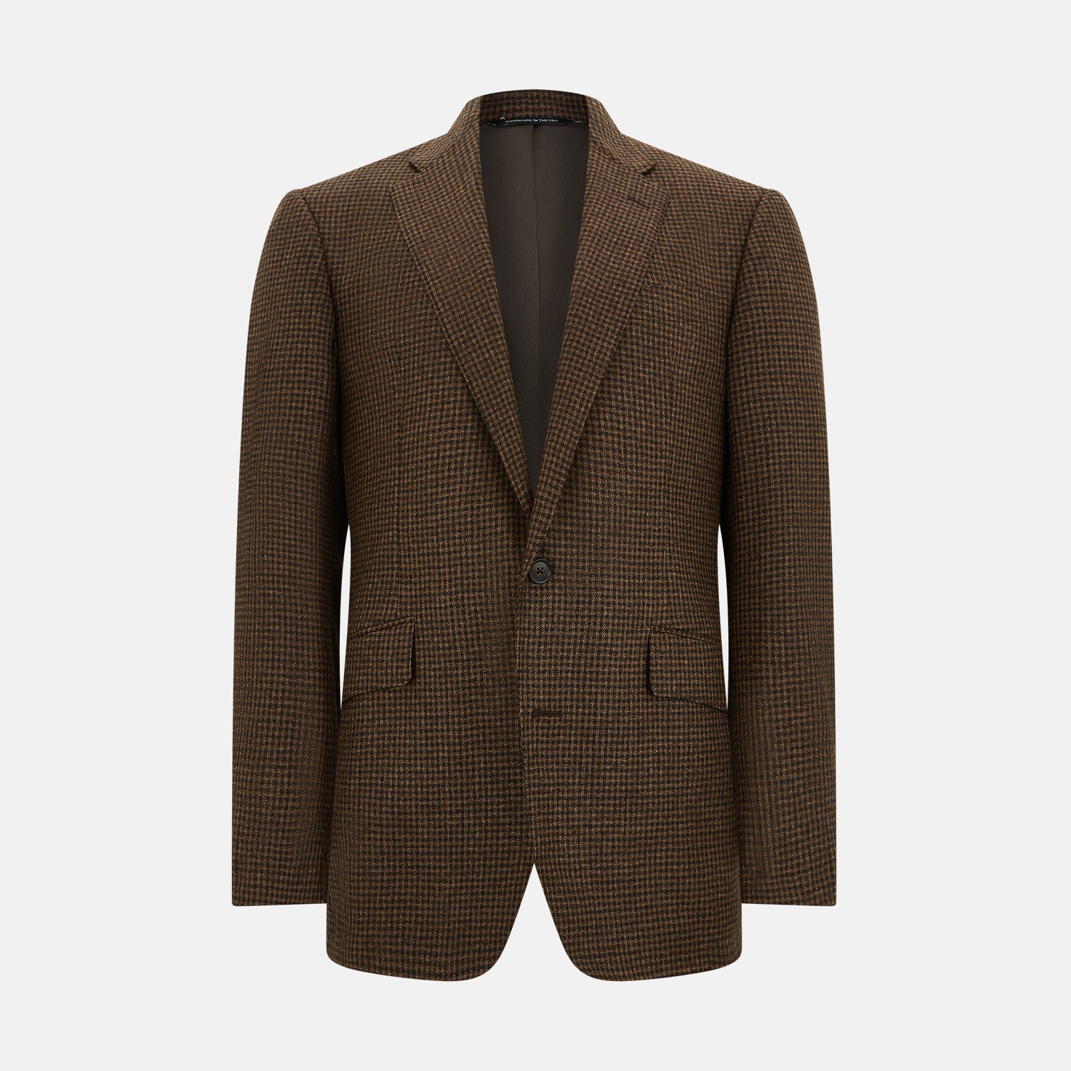 Image 1 of product The Turnbull & Asser Brown Gingham Check Sports Jacket features a single button closure, notched lapels, and two front flap pockets, shown against a plain white background.