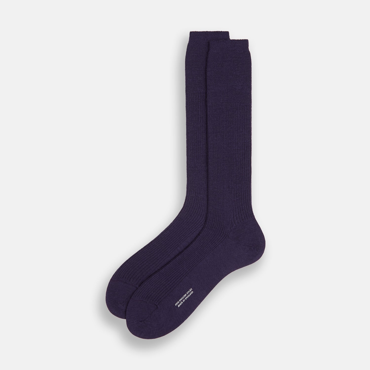 Image 2 of product A single Dark Purple Mid-Length Merino Sock from Turnbull & Asser is shown upright on a plain white background, highlighting its ribbed texture.