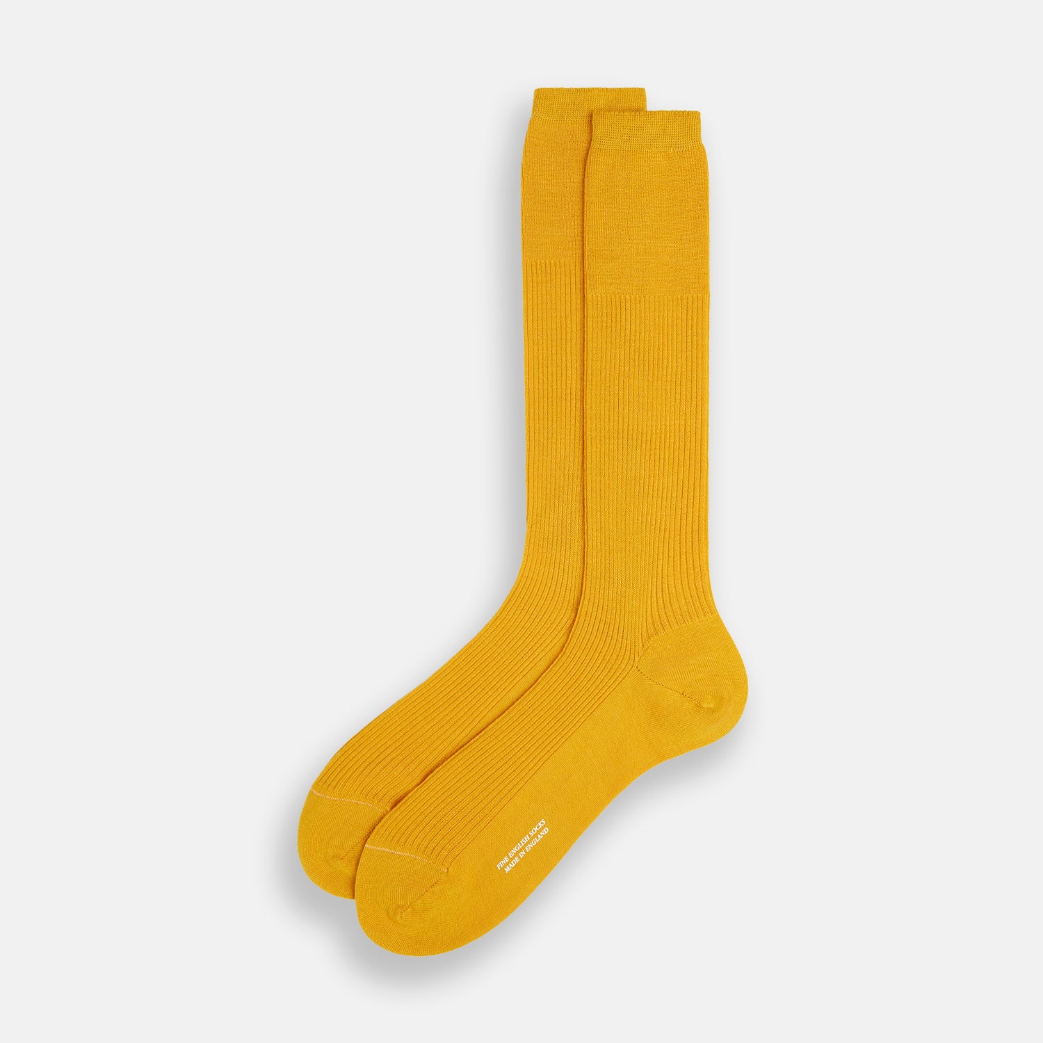 Image 2 of product A single Yellow Mid-Length Merino Sock from Turnbull & Asser stands upright against a plain white background.