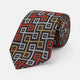The Turnbull & Asser "The World Is Not Enough" Square Silk Tie, as seen on James Bond, features a geometric diamond pattern in black, red, yellow, and white on gray—an ideal stylish gift for any Bond fan.
