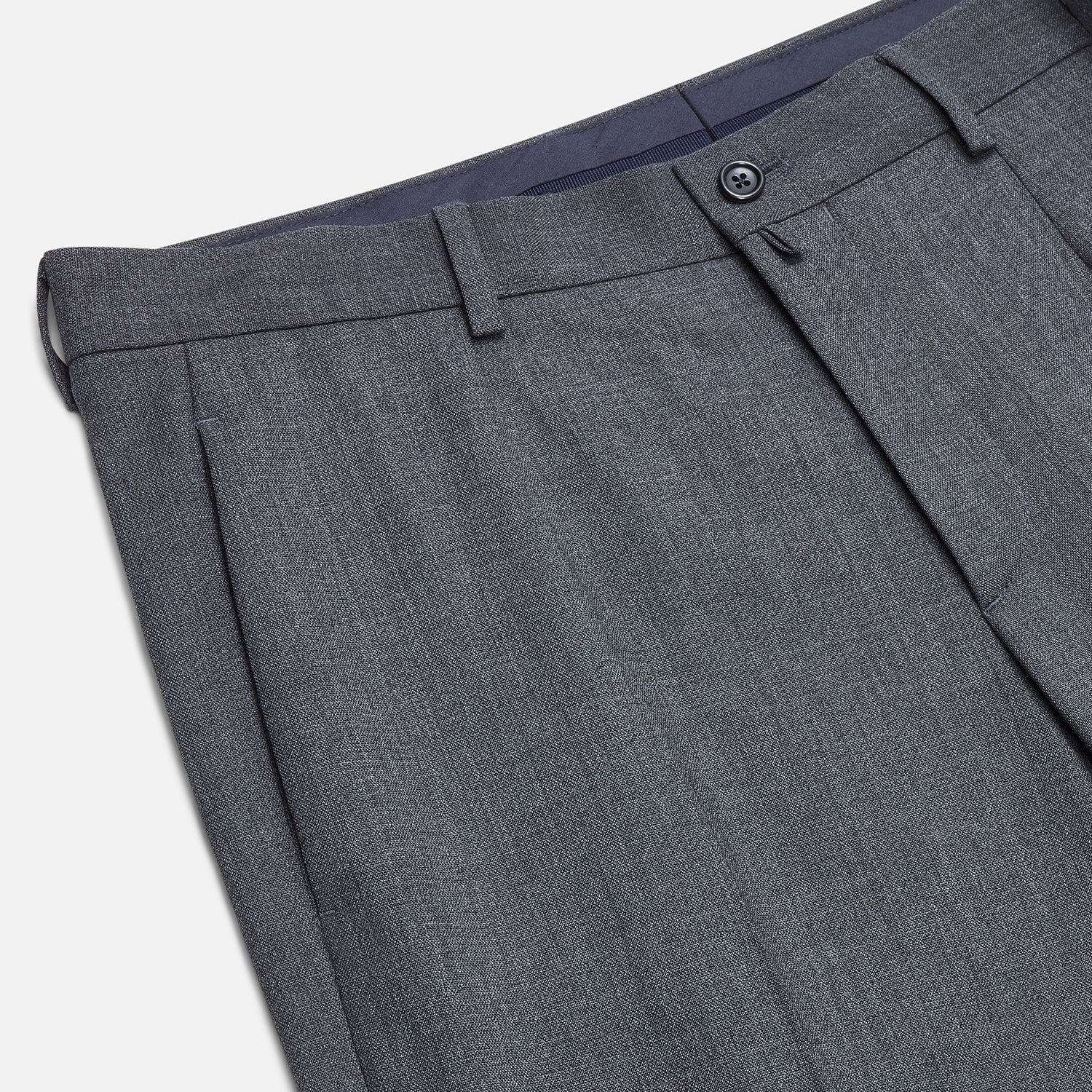Image 2 of product The Turnbull & Asser Charcoal Rupert Trousers, crafted from wool and cashmere with belt loops, button closure, and a slim tailored fit, are shown against a plain white background.