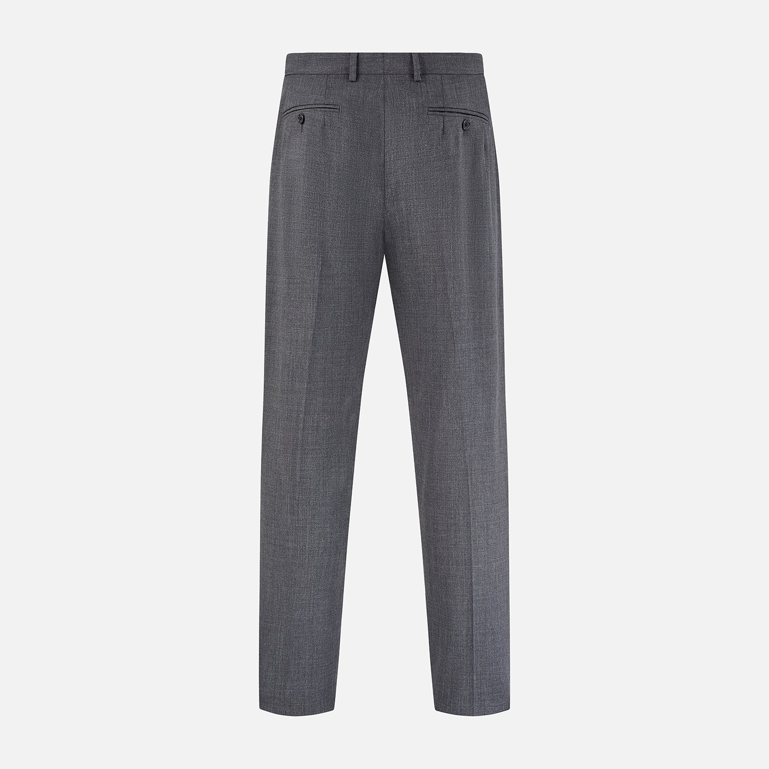 Image 3 of product The Turnbull & Asser Charcoal Rupert Trousers, crafted from wool and cashmere with belt loops, button closure, and a slim tailored fit, are shown against a plain white background.