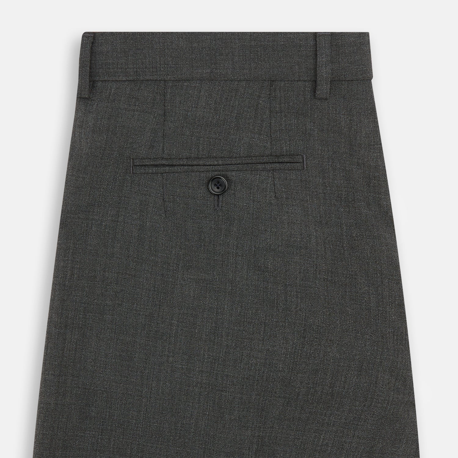 Image 4 of product The Turnbull & Asser Charcoal Rupert Trousers, crafted from wool and cashmere with belt loops, button closure, and a slim tailored fit, are shown against a plain white background.